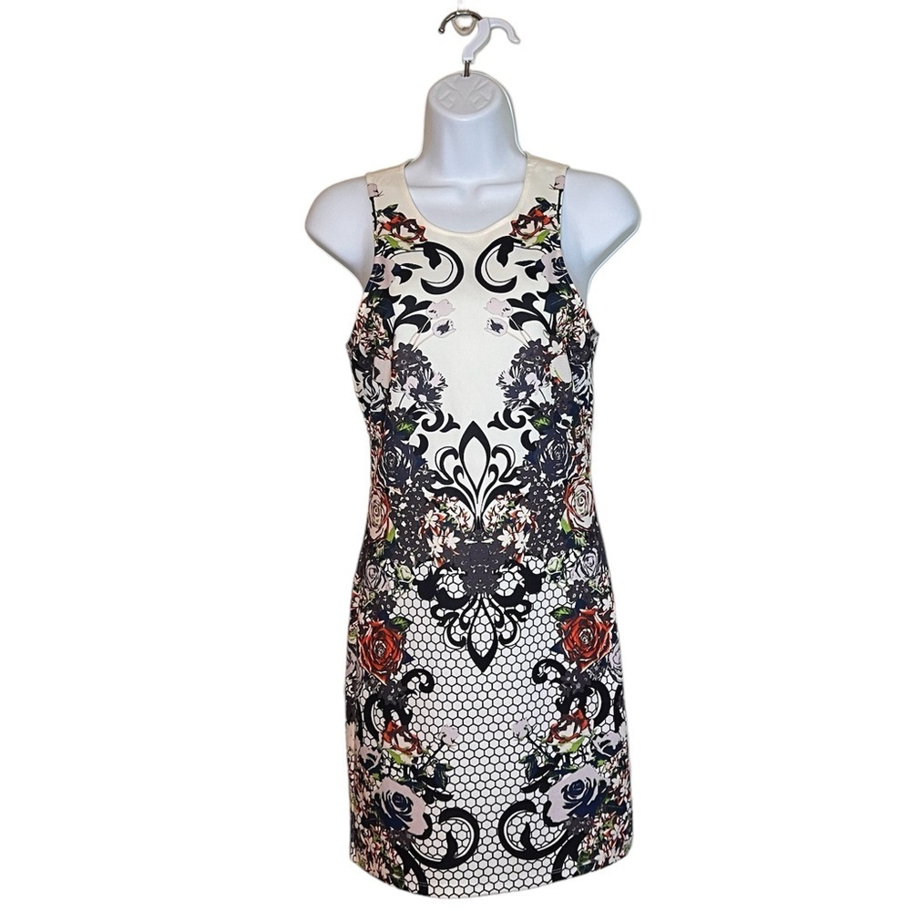Flying Tomato Baroque Floral Mini Dress M Sleeveless Bodycon Boho Festival Party